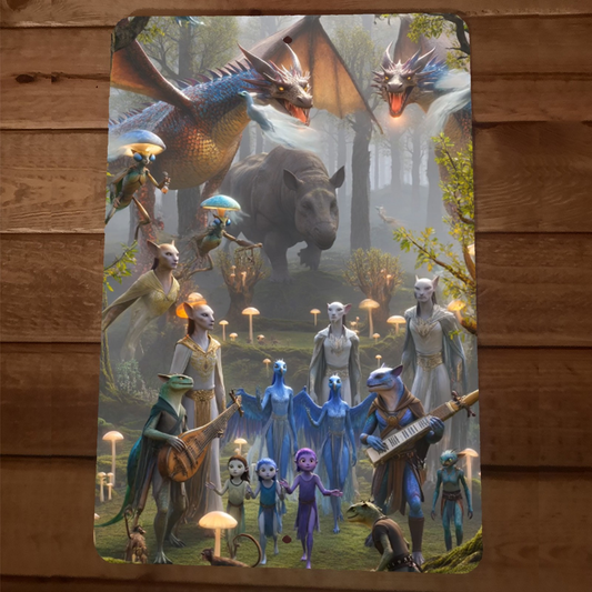 5th Dimension Aliens Dragons Forrest Artwork 8x12 Metal Wall Sign