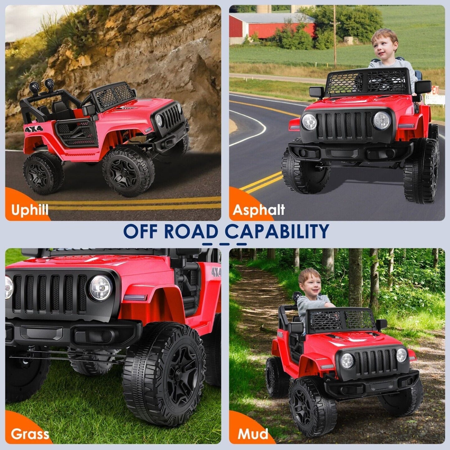 Electric Kids Ride-On Jeep Car with 12V/24V Power Wheels, Music, and Remote Control