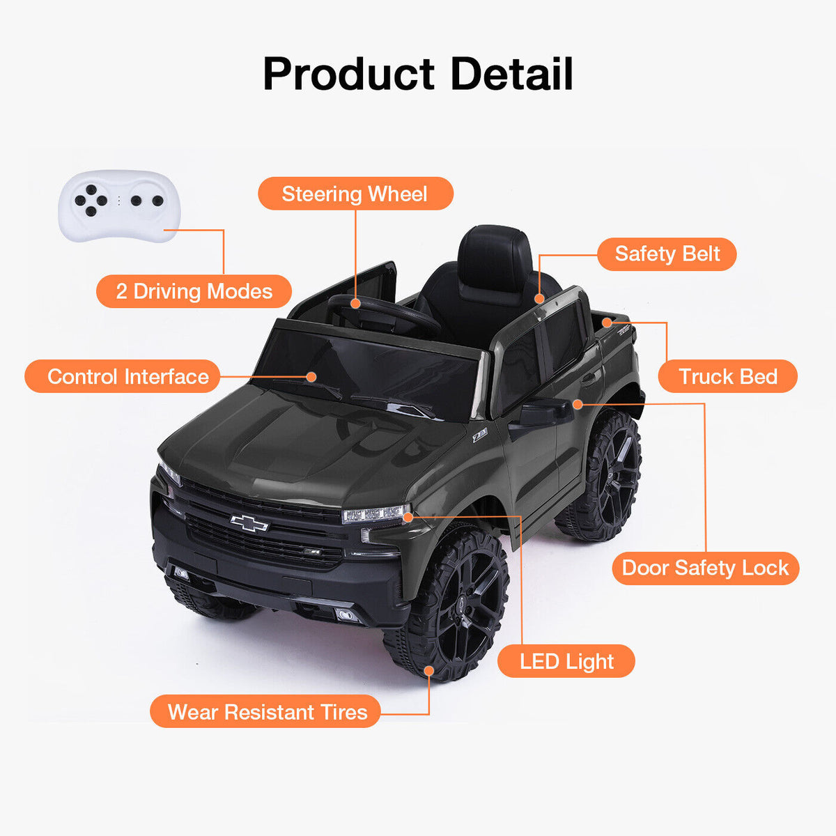 Kimbosmart 12V Children's Electric Ride-On Vehicle Powered by Battery with Remote Control