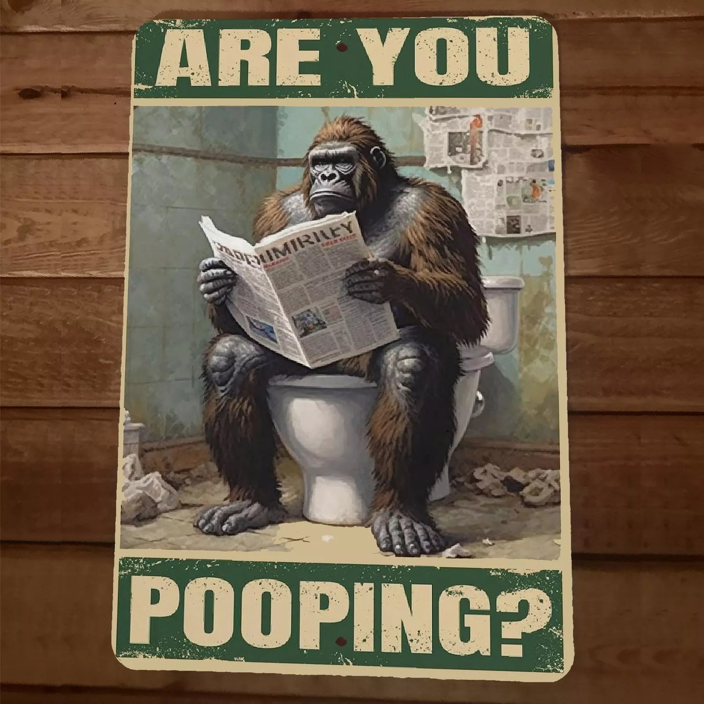 Are You Pooping Gorilla on Toilet 8x12 Funny Bathroom Metal Wall Sign