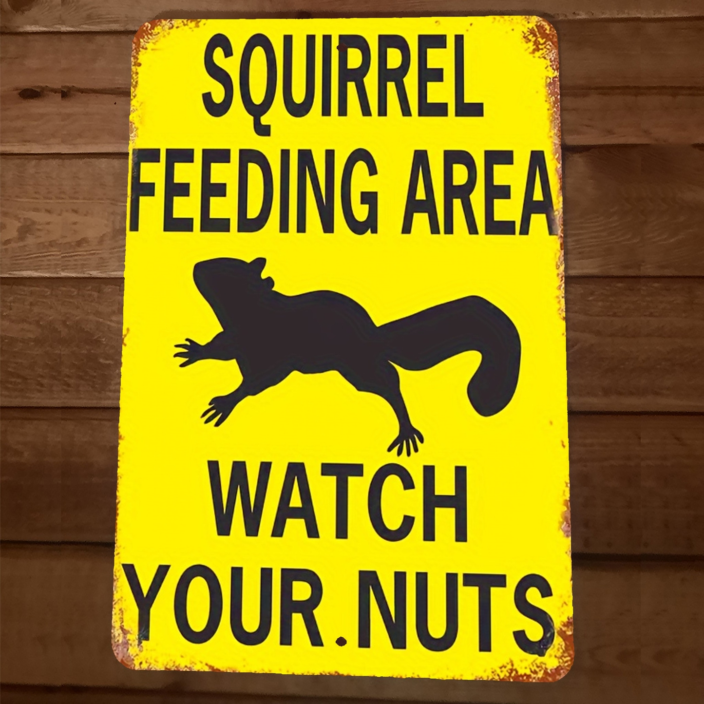 Squirrel Feeding Area Watch Your Nuts 8x12 Metal Wall Sign