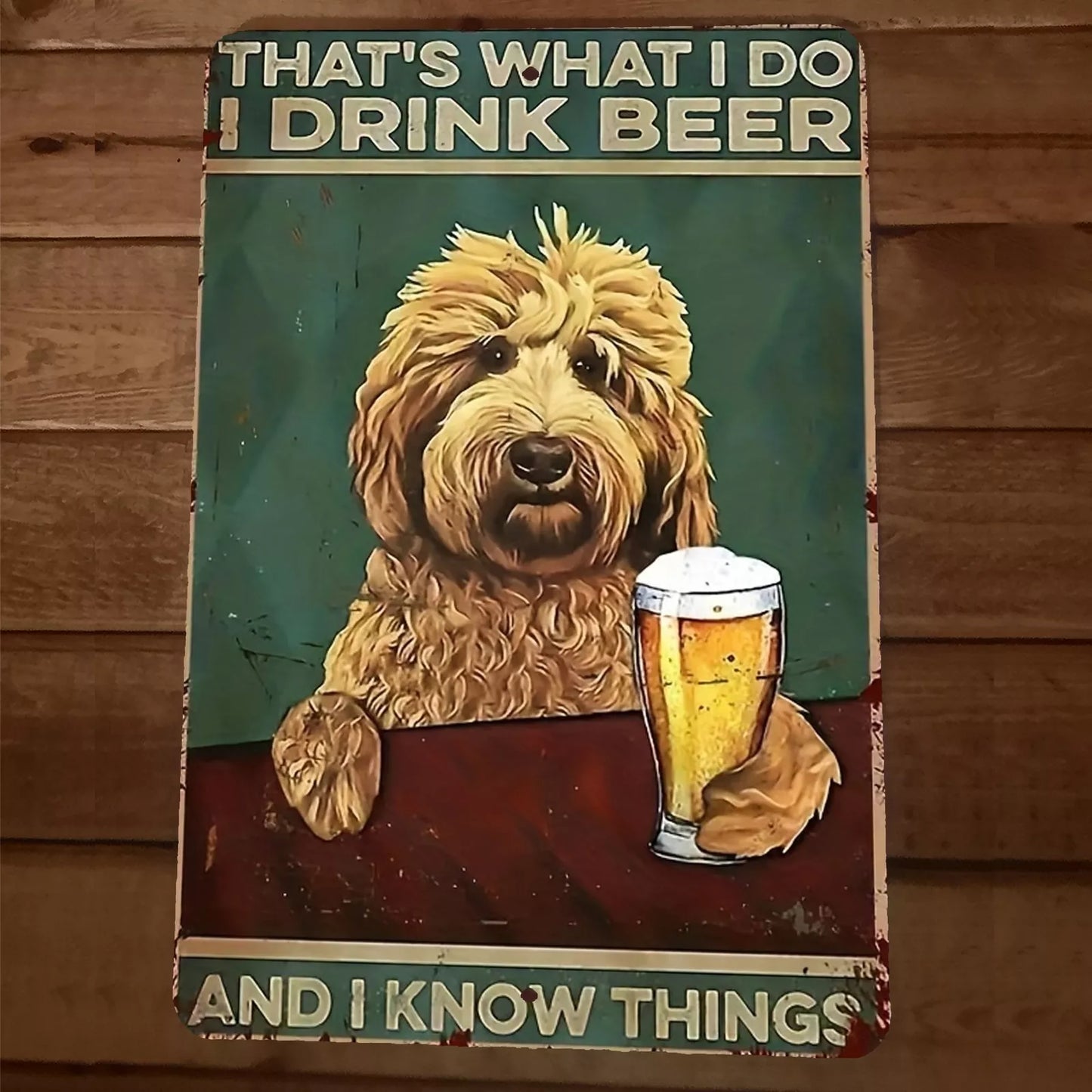 I Drink Beer and Know Things Shaggy Dog 8x12 Metal Wall Sign Garage Poster