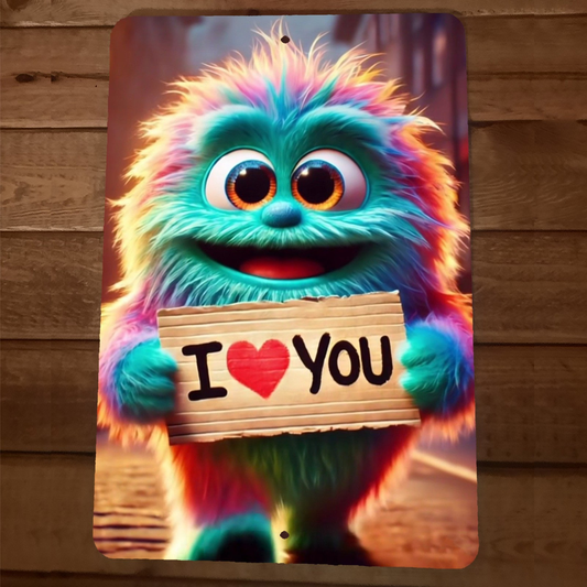 Cute I LOVE YOU Monster 8x12 Metal Wall Sign