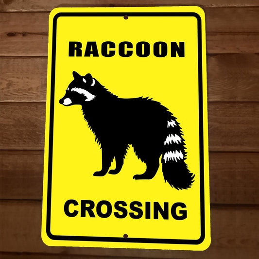 Raccoon Crossing 8x12 Metal Wall Sign Animal Poster