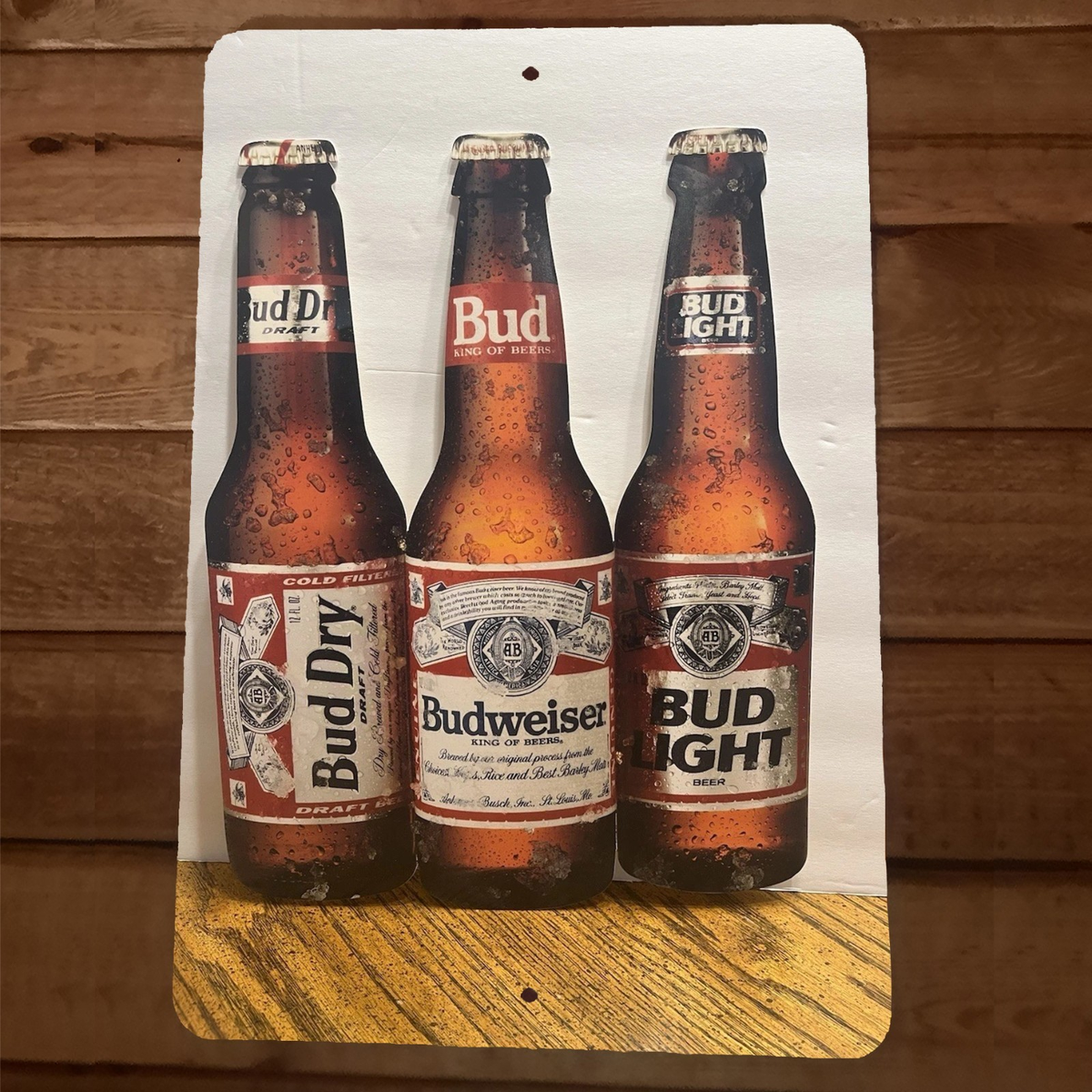 Bud Beer Family Bottles 8x12 Metal Bar Man Cave Dry Light Budweiser Sign