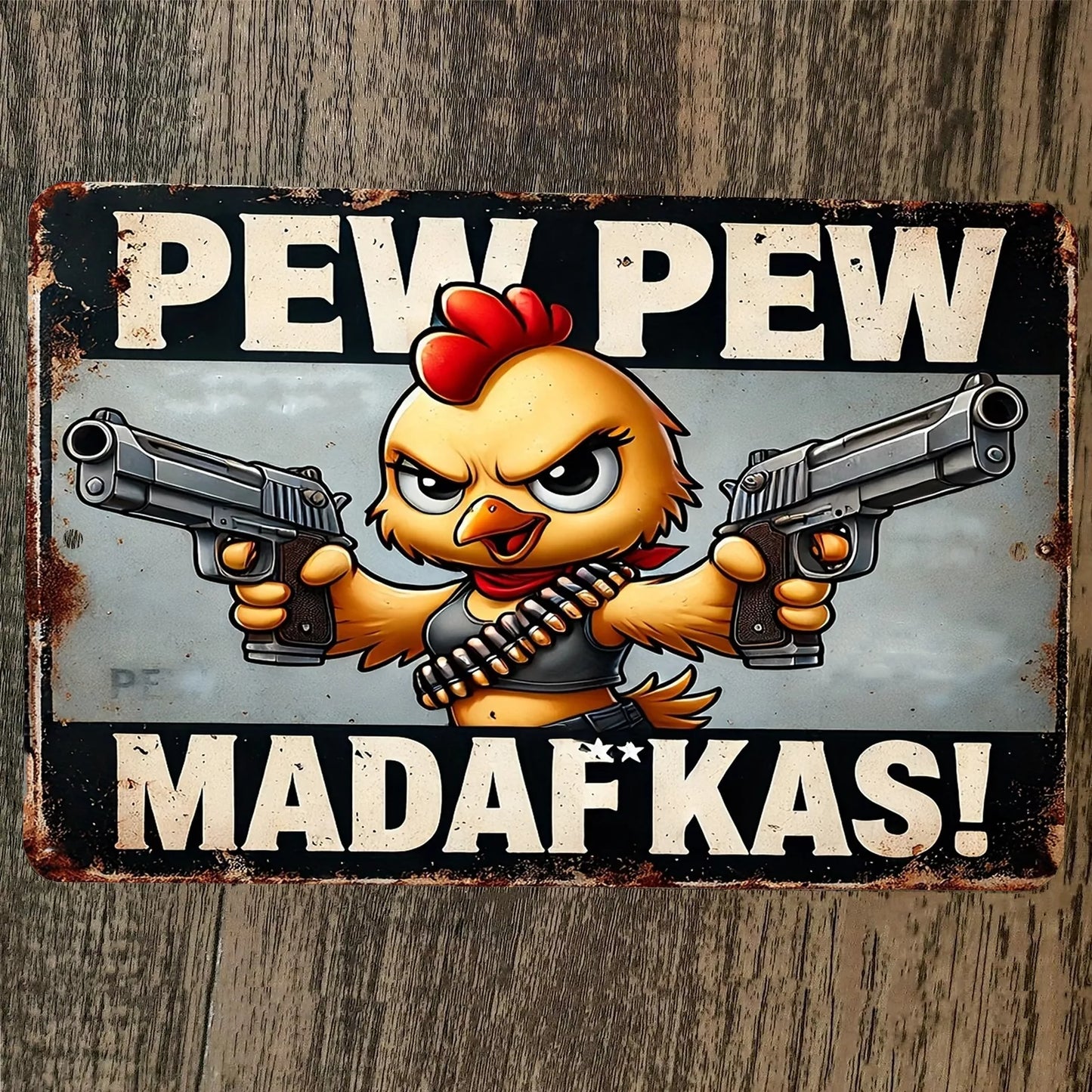 Pew Pew Madafkas Chicken Baby Chick 8x12 Metal Wall Funny Animal Sign