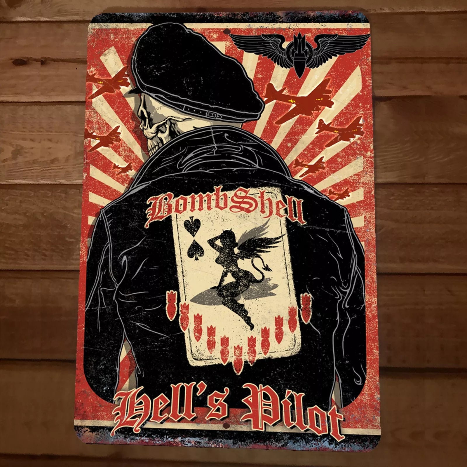 Hells Pilot Bombshell Anarchy 8x12 Metal Wall Sign Poster – Sign Junky