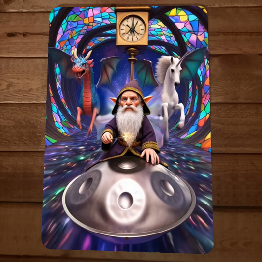 5th Dimension  Gnome Handpan Dragon Unicorn Artwork 8x12 Metal Wall Sign