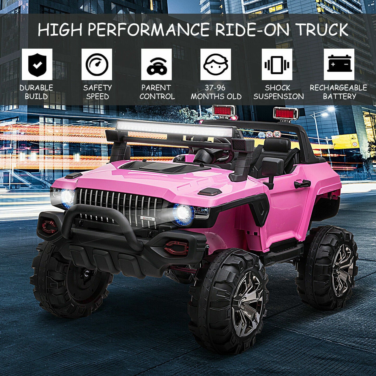 2-Seater Pink SUV Truck Ride On Car with Parental Remote Control - 12V Battery Powered