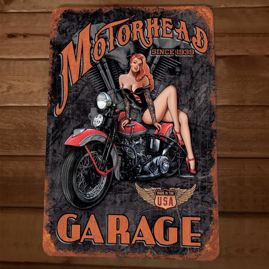 Motorhead Garage Since 1939 Motorcycles 8x12 Metal Wall Sign