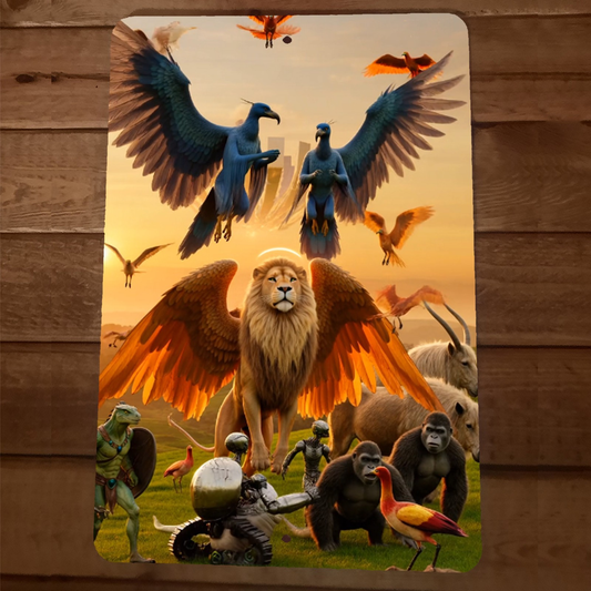 5th Dimension Lion Gryphon and Aliens Artwork 8x12 Metal Wall Sign