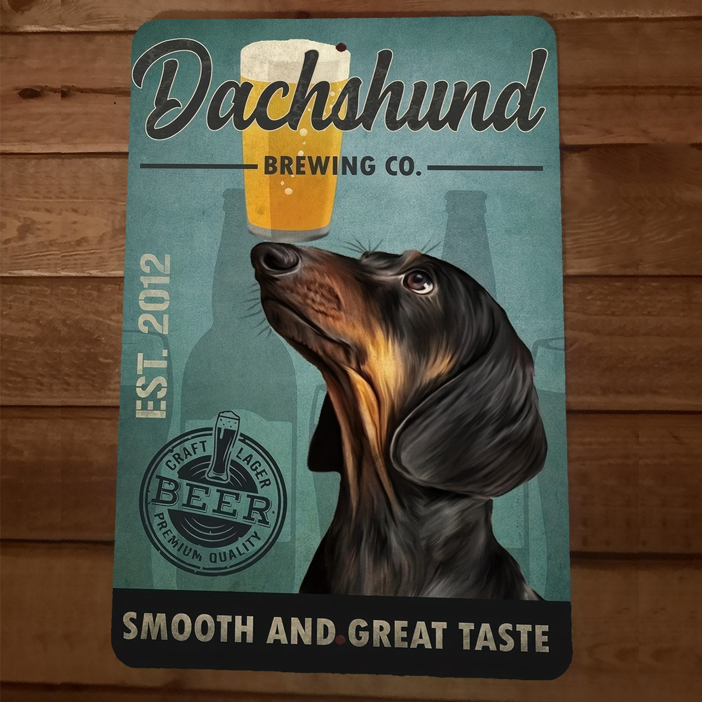 Dachshund Brewing 8x12 Metal Wall Dog Sign Smooth and Great Taste