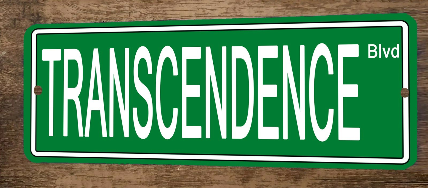 Transcendence Blvd 3x12 Metal Wall Sign Banner Poster Green Steet Sign