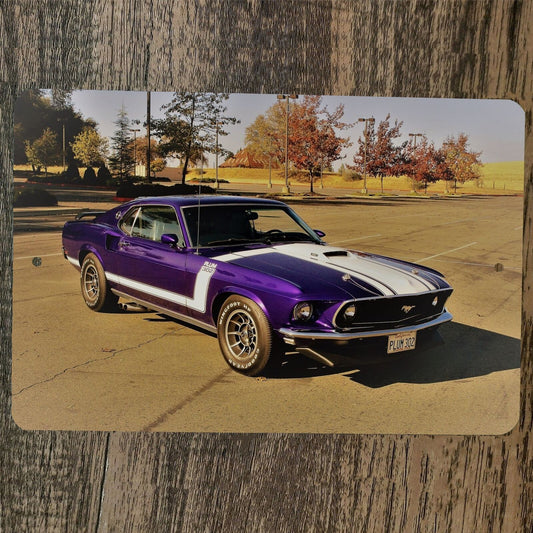 1969 Ford Mustang Purple Racing Stripes 8x12 Metal Wall Sign Garage Poster