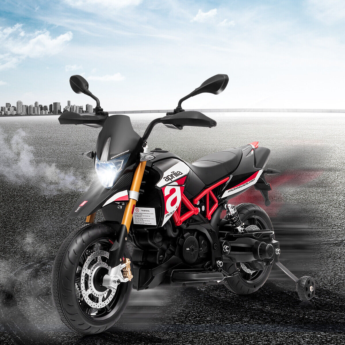 Aprilia 12V Kids Ride-On Motor Bike with Training Wheels - Officially Licensed Motorcycle Toy