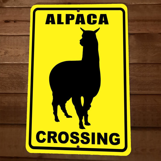 Alpaca Crossing 8x12 Metal Wall Sign Animal Poster