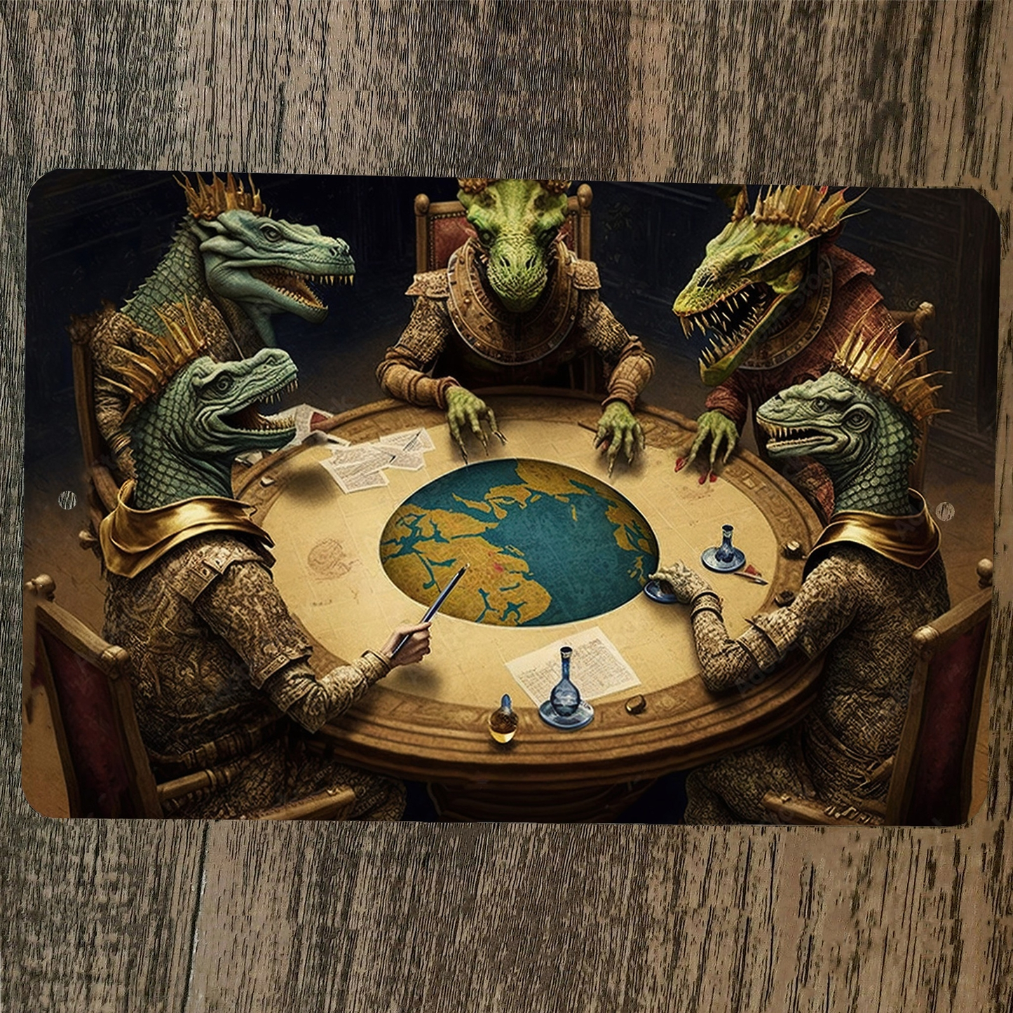 Reptilian Aliens Conspiring World Domination 8x12 Metal Wall Sign