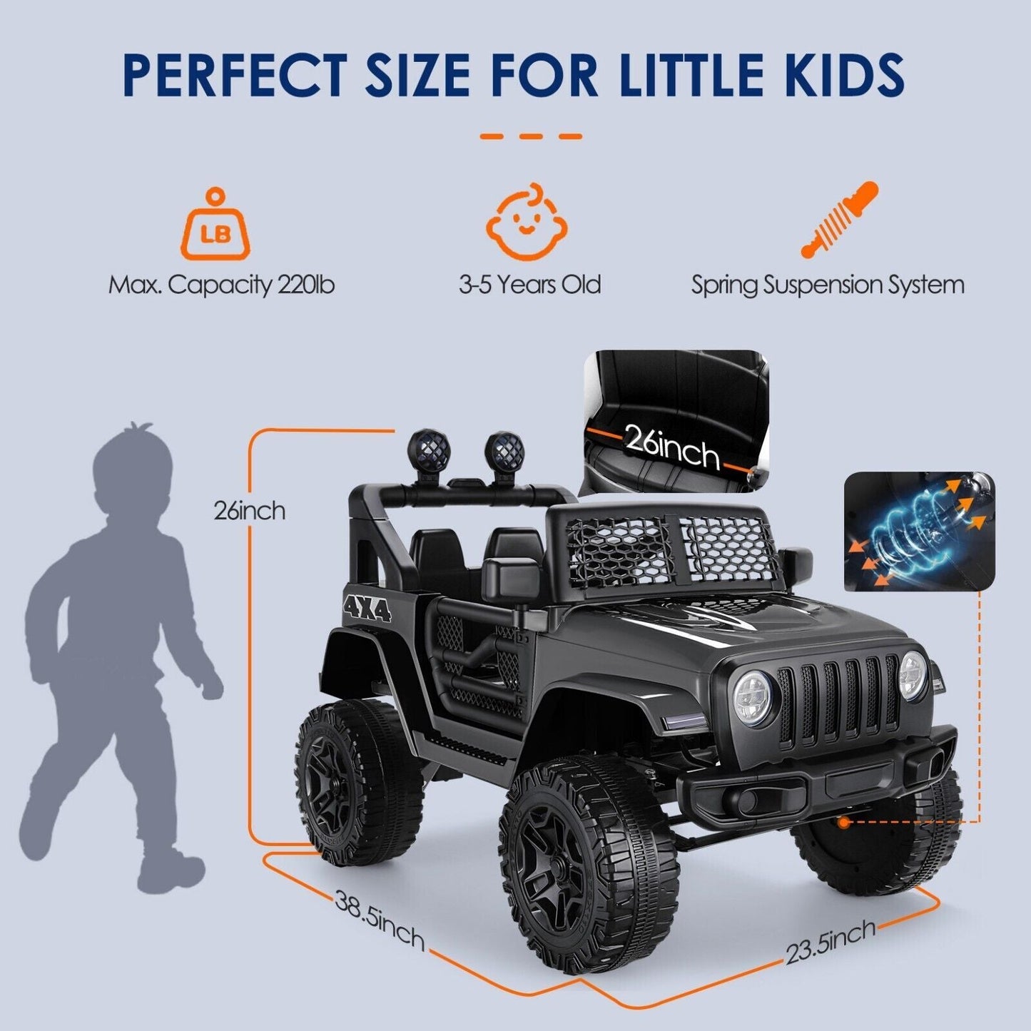 Electric Kids Ride-On Jeep Car with 12V/24V Power Wheels, Music, and Remote Control