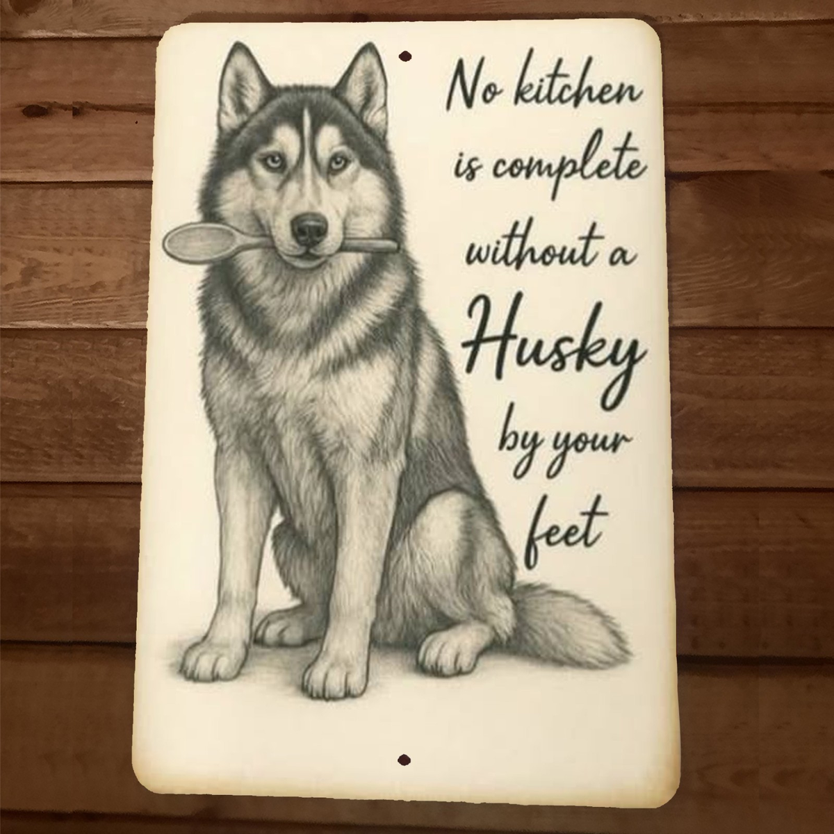 No Kitchen is Complete Without a Husky by Your Feet 8x12 Metal Dog Animal Sign