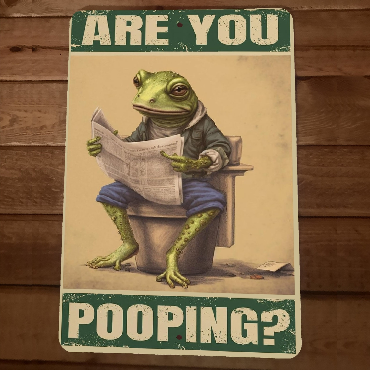 Are You Pooping Frog on Toilet 8x12 Funny Bathroom Metal Wall Sign