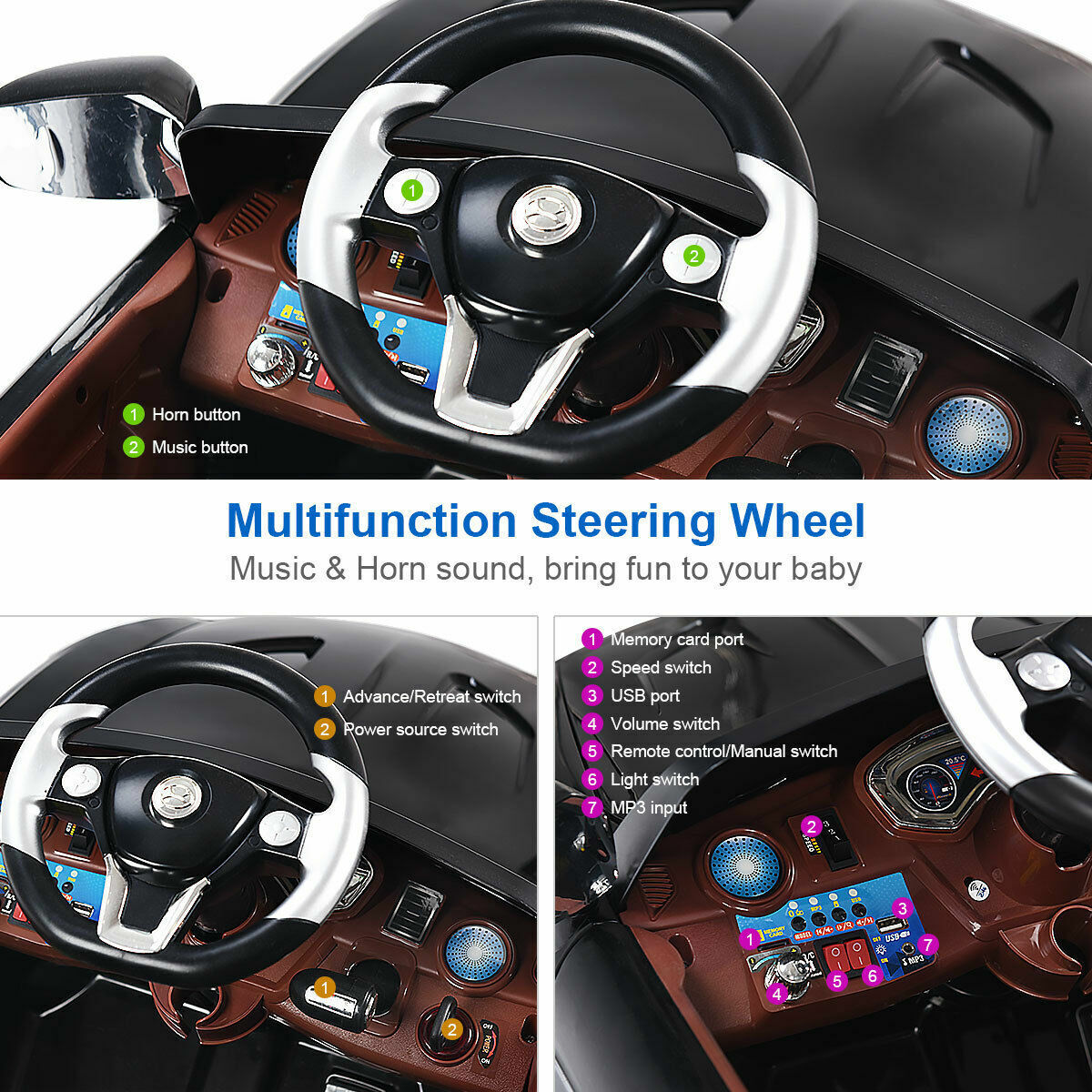 6V Kids Ride On Car with RC Remote Control and LED Lights - Perfect Christmas Gift!