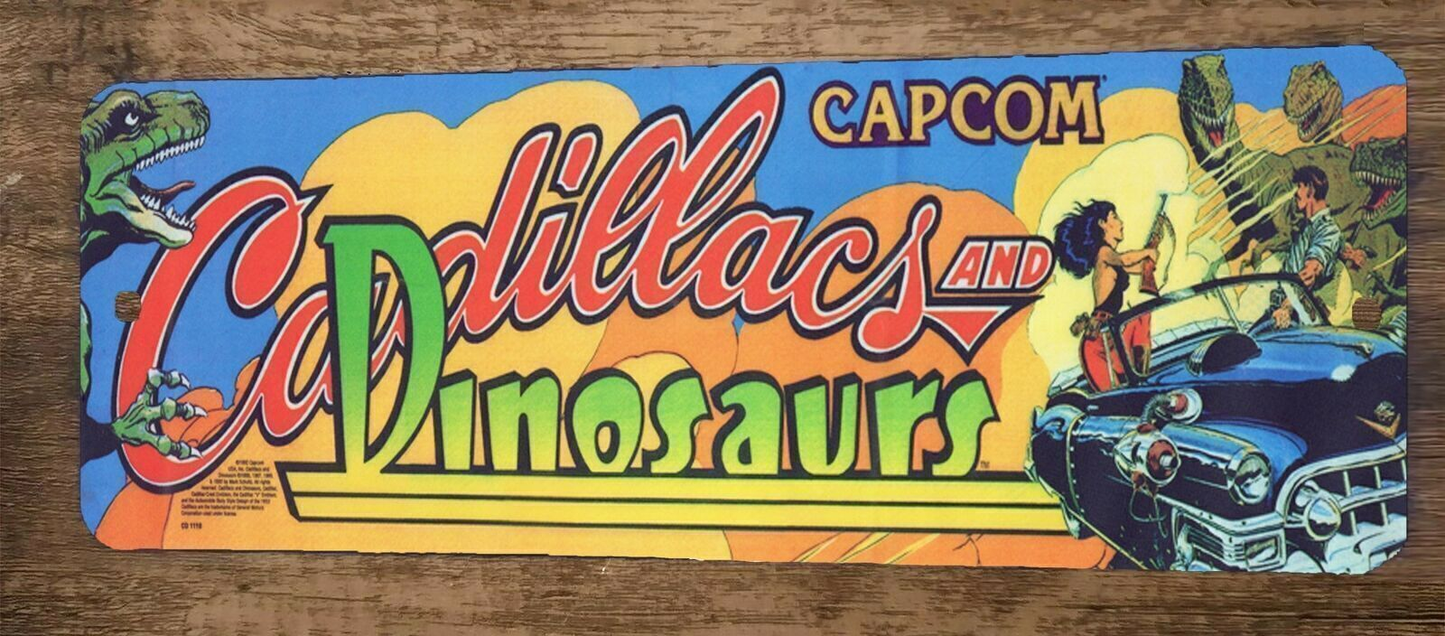 Cadillacs and Dinosaurs Arcade 3x12 Metal Wall Video Game Sign