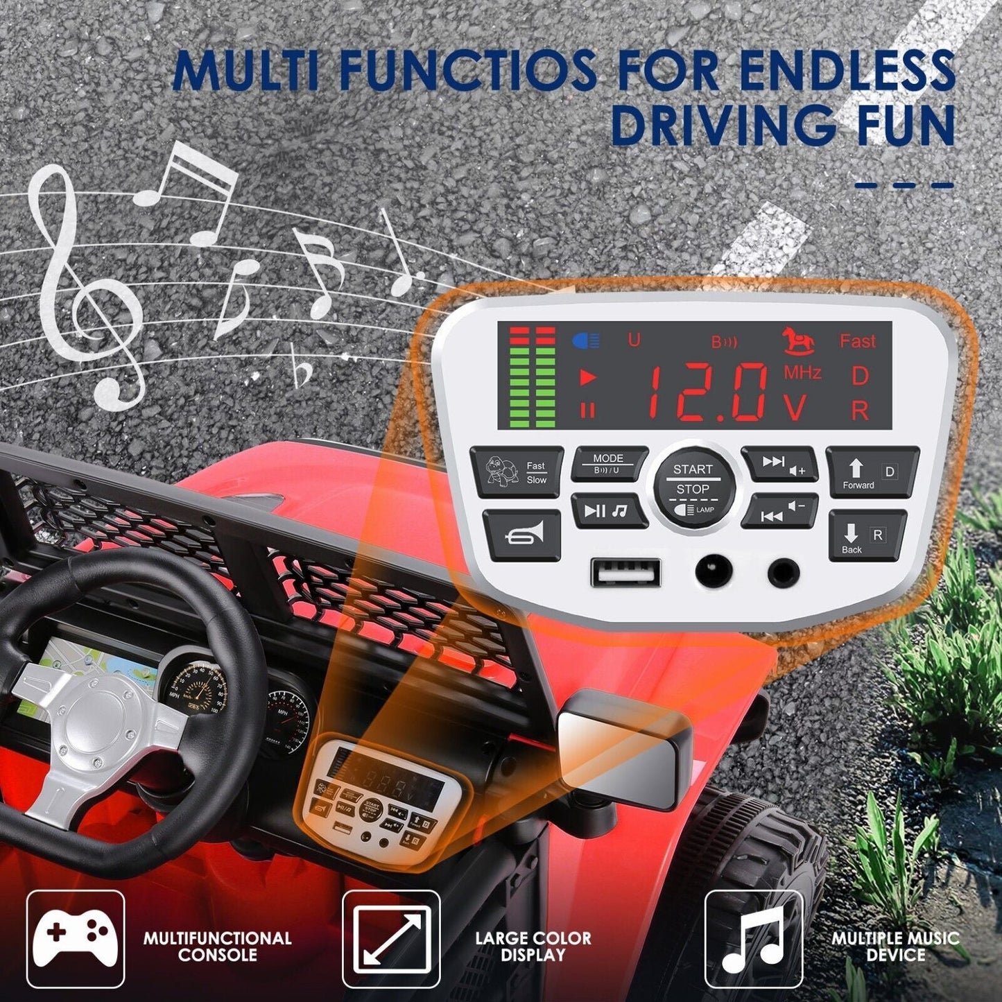 Electric Kids Ride-On Jeep Car with 12V/24V Power Wheels, Music, and Remote Control