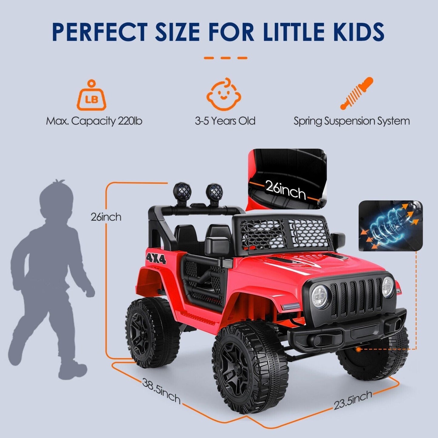 Electric Kids Ride-On Jeep Car with 12V/24V Power Wheels, Music, and Remote Control