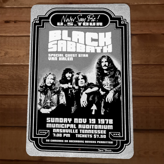 1978 US Tour Nashville TN Black Sabbath 8x12 Metal Wall Sign