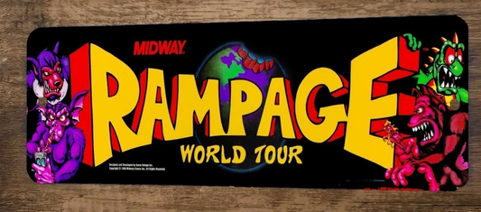 Rampage World Tour Arcade Video Game 3x12 Metal Wall Sign  Marquee Banner Poster