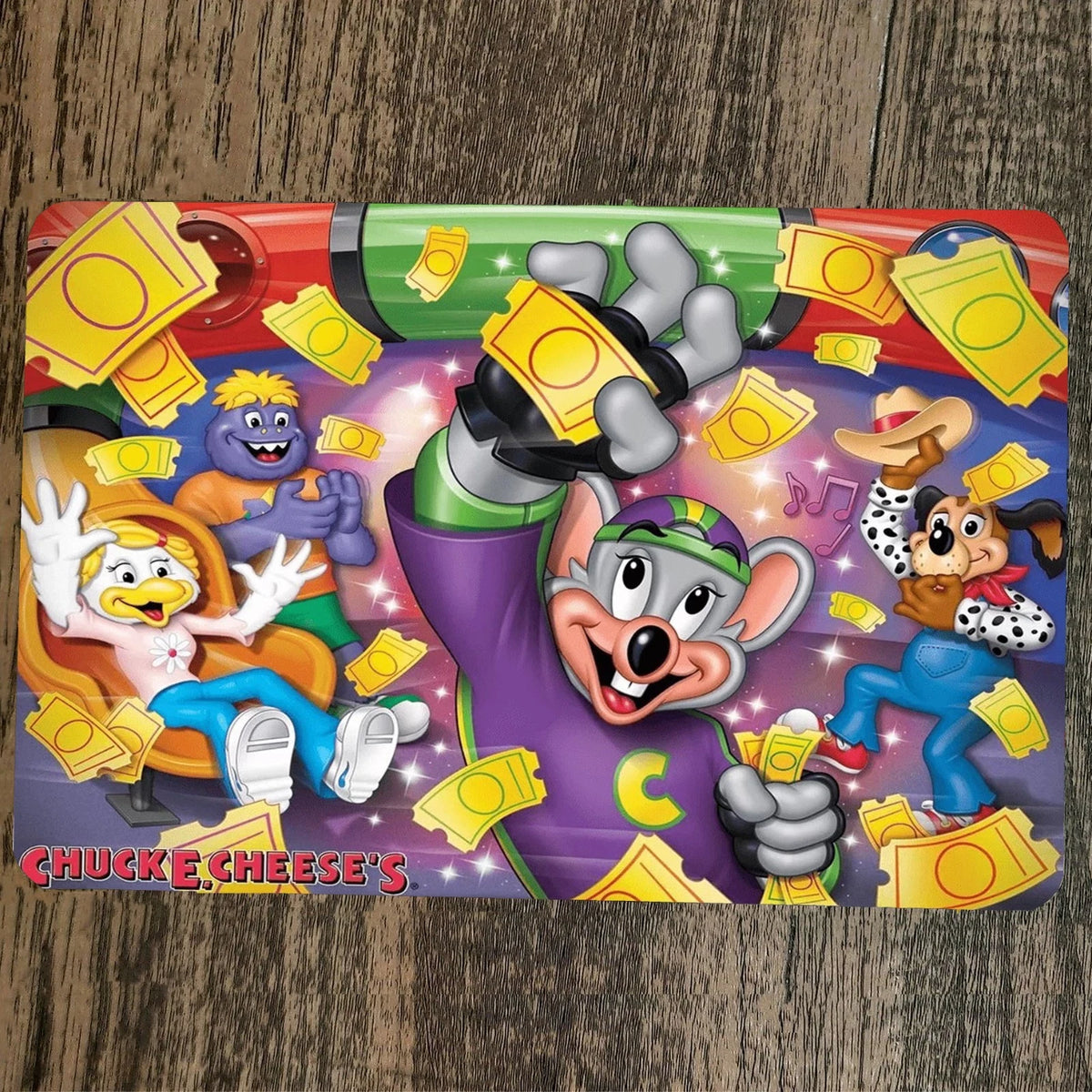 Chuck e Cheese Pizza Golden Tickets 8x12 Metal Sign