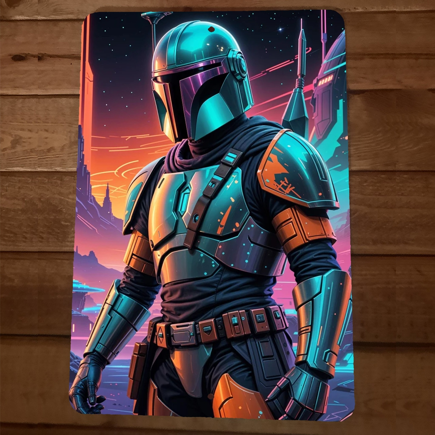 Star Wars Colorful Pastel Mandalorian 8x12 Metal Wall Sign