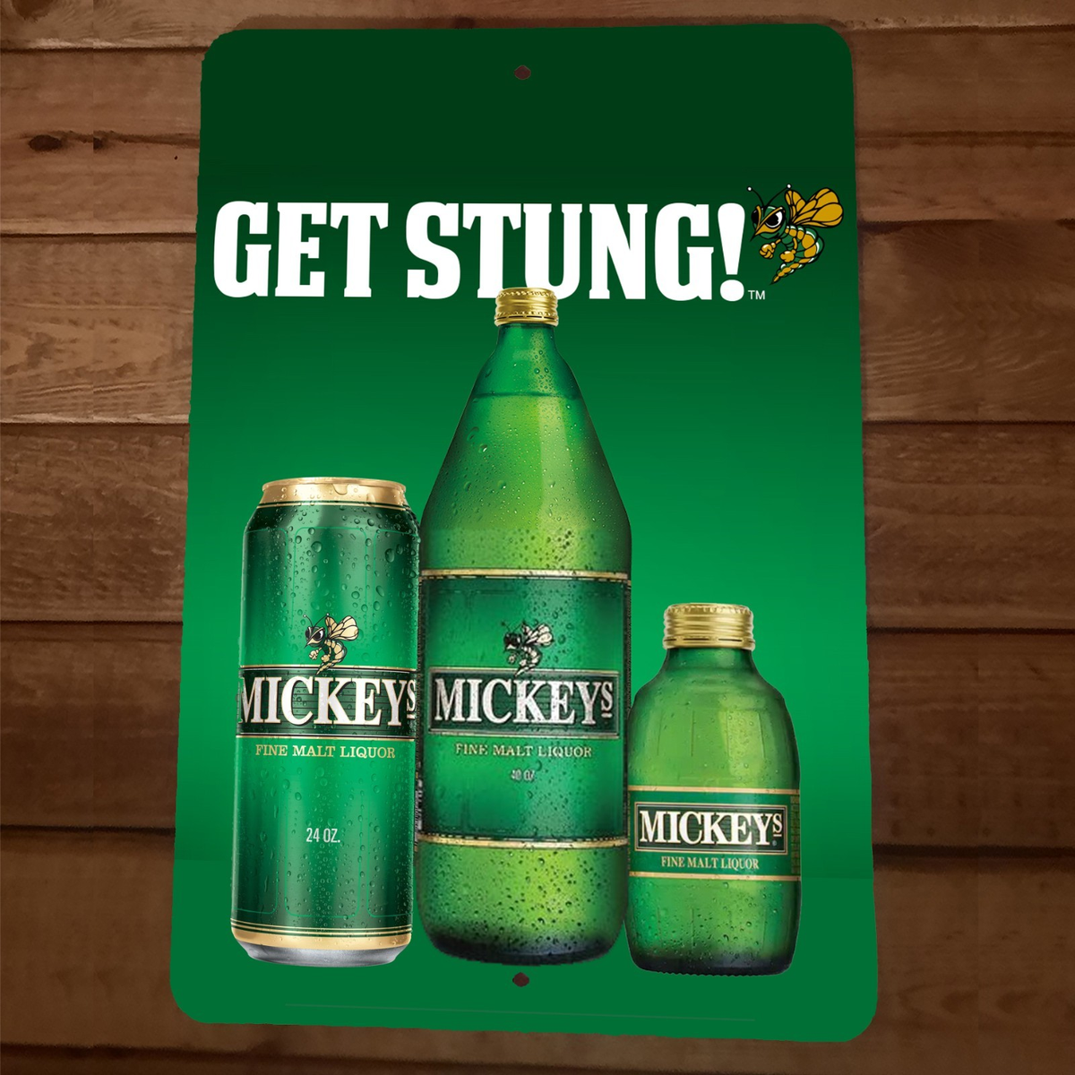 Get Stung Mickeys Fine Malt Liquor 8x12 Metal Bar Man Cave Sign Beer Poster