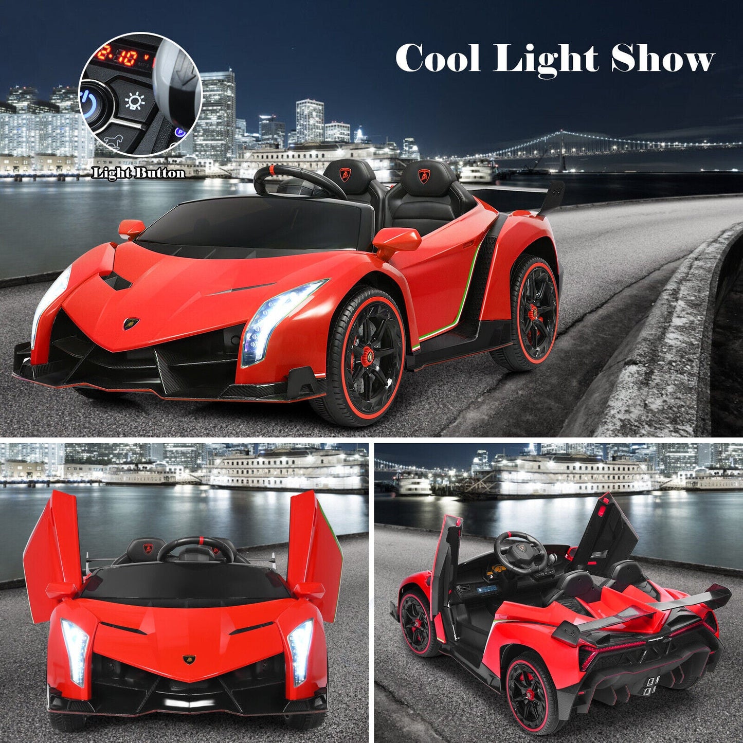 2-Seater Licensed Lamborghini Kids Ride On Car with RC and Swing Function - Red (12V)