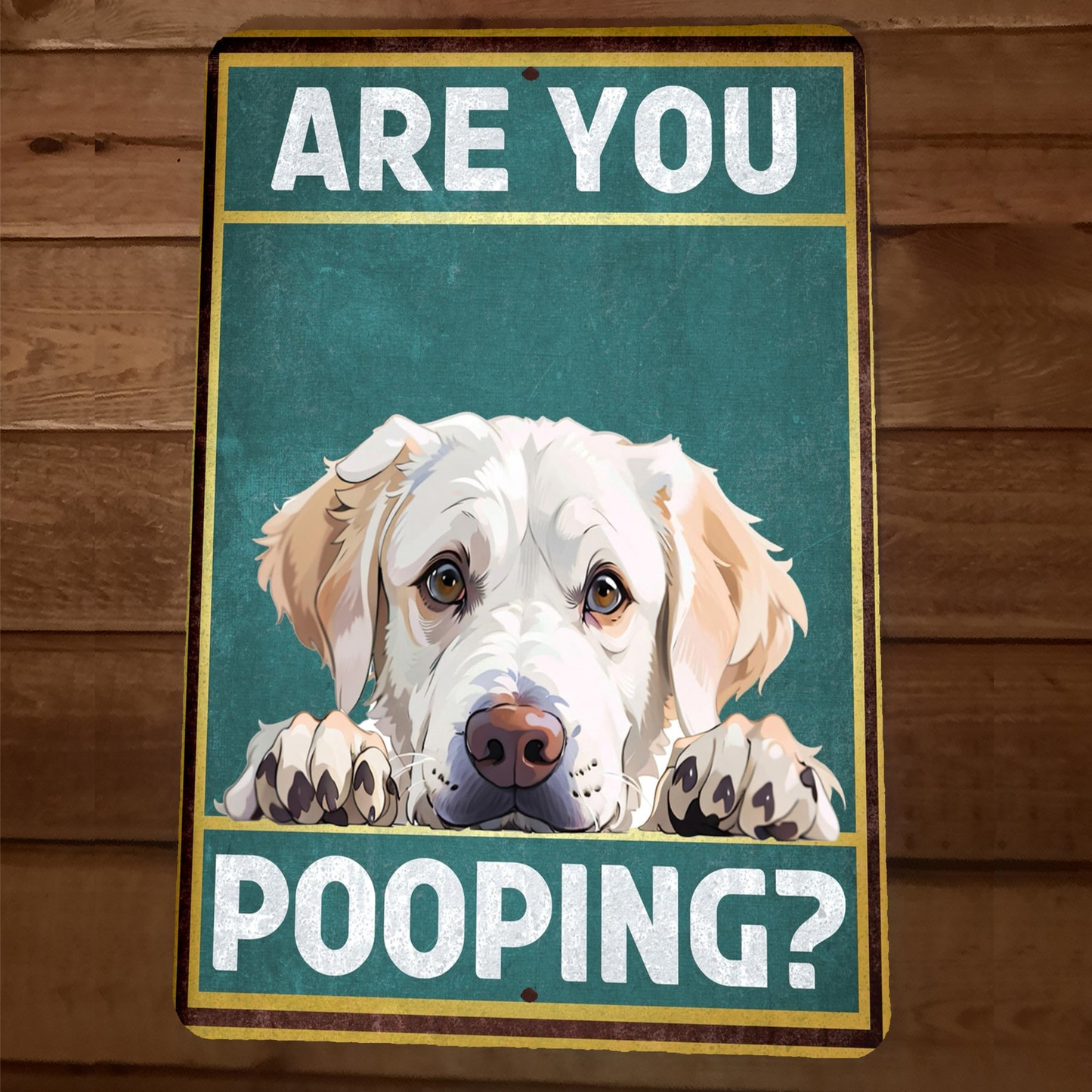 Are You Pooping Golden Retriever Dog 8x12 Funny Bathroom Metal Wall Sign