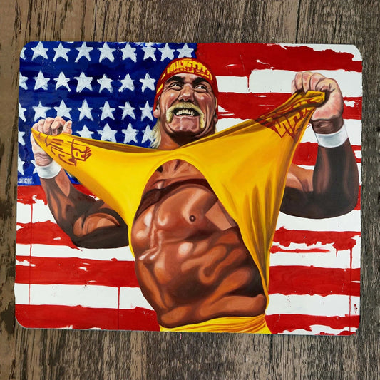Mouse Pad Hulkamania Legendary Hulk Hogan Artwork USA Flag Shirt Tear