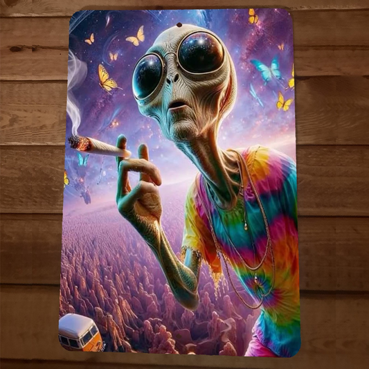 Hippie Stoner Alien 8x12 Metal Wall Sign