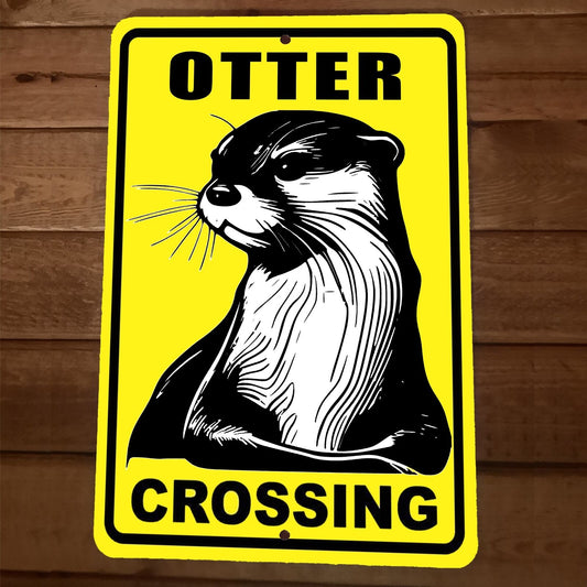 Otter Crossing 8x12 Metal Wall Sign Animal Poster