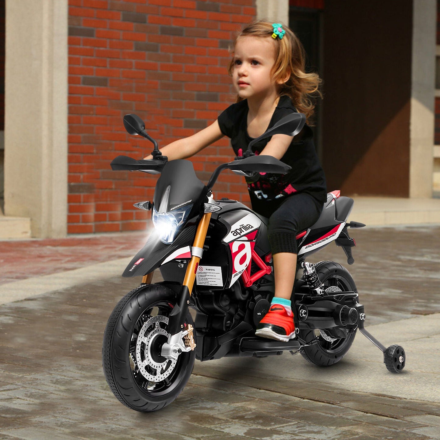 Red 12V Licensed Kids Ride On Motorcycle with Headlight and Training Wheel