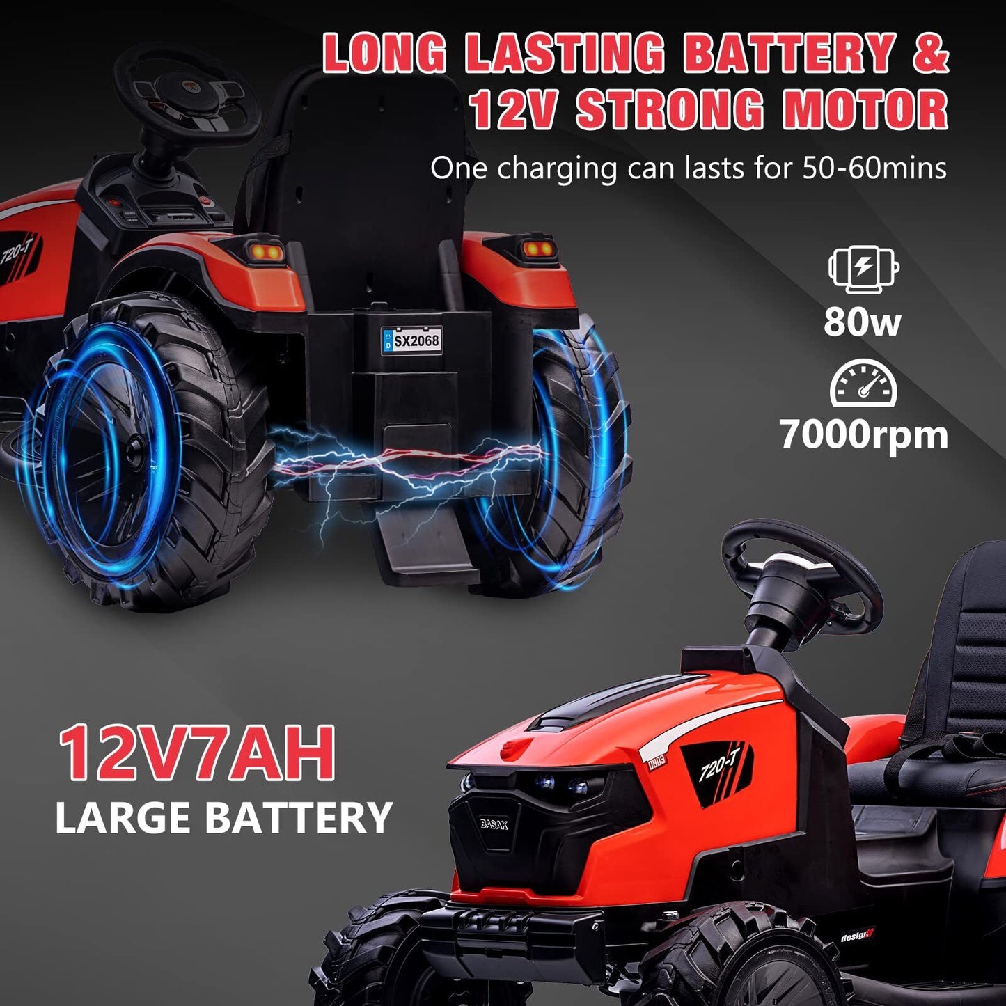 Electric Kids Ride on Tractor with Remote Control and LED Lights