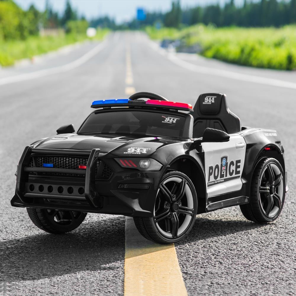 Highway Patrol Police Ride On Car Toy with Remote Control for Kids - Black
