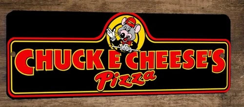 4x12 Chuck e Cheese Pizza Banner Marquee Metal Wall Sign BLACK