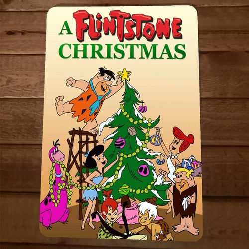 Hanna Barbera a Flintstone Christmas Artwork 8x12 Wall Sign #2