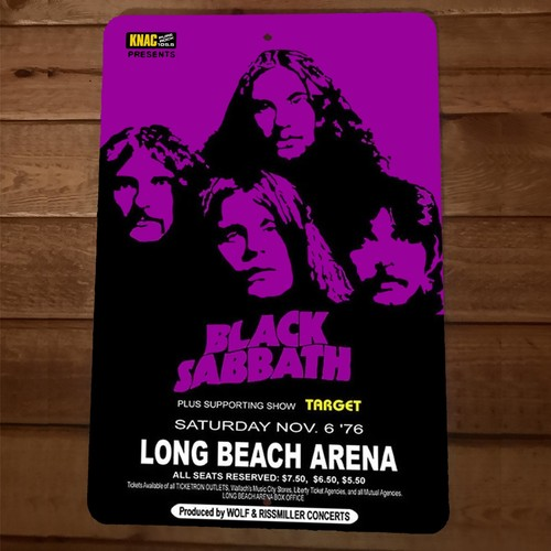 1976 Long Beach Arena Black Sabbath 8x12 Metal Wall Sign