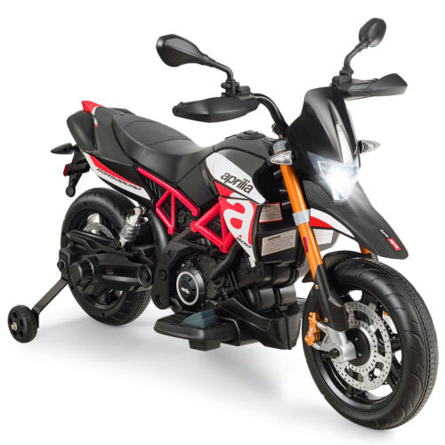 Aprilia 12V Kids Ride-On Motorcycle with Training Wheels in Red - Officially Licensed