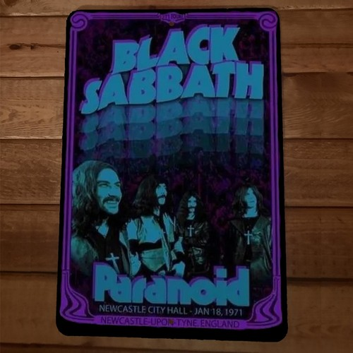 Paranoid Newcastle Music Hall 1971 Black Sabbath 8x12 Metal Wall Sign
