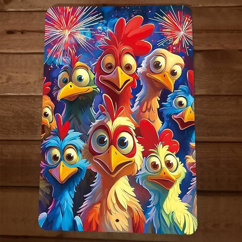 Creative Chickens Fireworks 4th July Independence Day 8x12 Metal Wall Sign