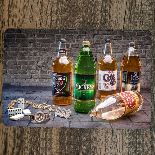 Beer 40s and bling Mickeys King Cobra 8x12 Metal Bar Man Cave Garage Sign Poster