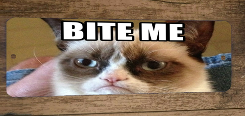 BITE ME Grumpy Cat Banner Marquee 3x12 Metal Wall Sign