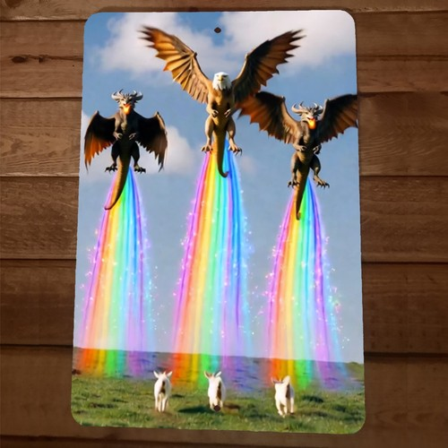 5th Dimension Dragons and Gryphons Goat Pasture Artwork 8x12 Metal Wall Sign